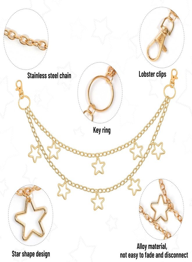WYVAS Waist Chain Belt Jeans Pants Chain, Punk Pocket Chain HipHop Wallet Chain for Women Body Belly Chain Goth Accessories Y2K (Gold Star) - Image 3